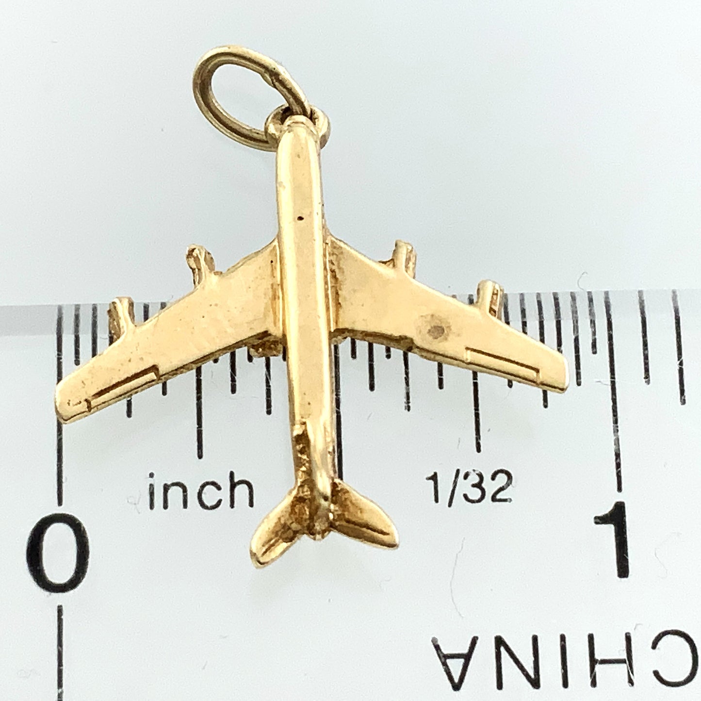 10K Yellow Gold 3D Airplane Plane Airliner Charm Pendant AU385