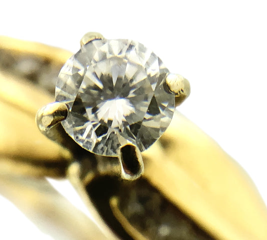 14K Yellow Gold Engagement Round Solitaire and 12 Round Diamonds Accents .31 Total Carats Size 7 Ring AU406
