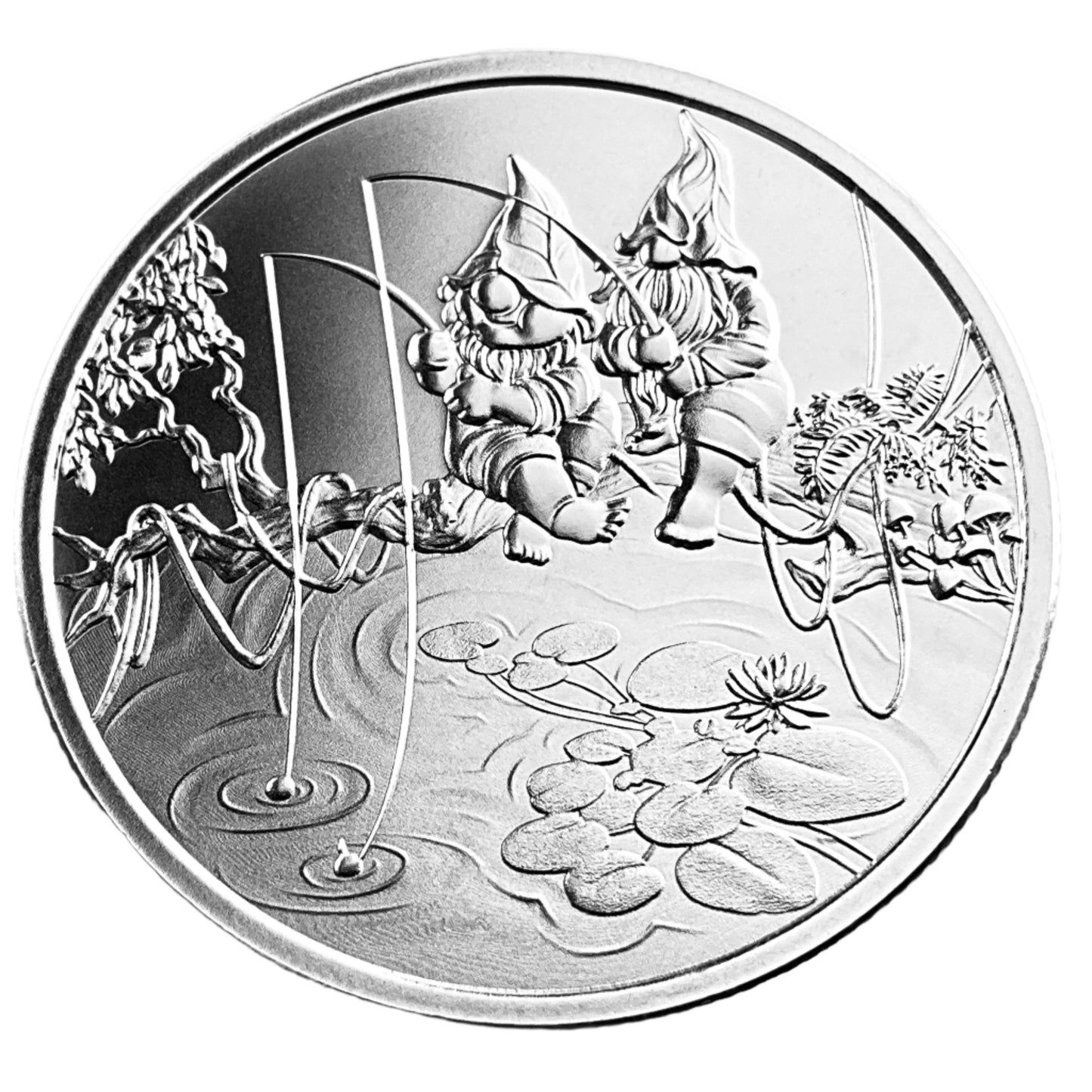 1 ozt Gnomes Gone Fishing 999 Silver Round
