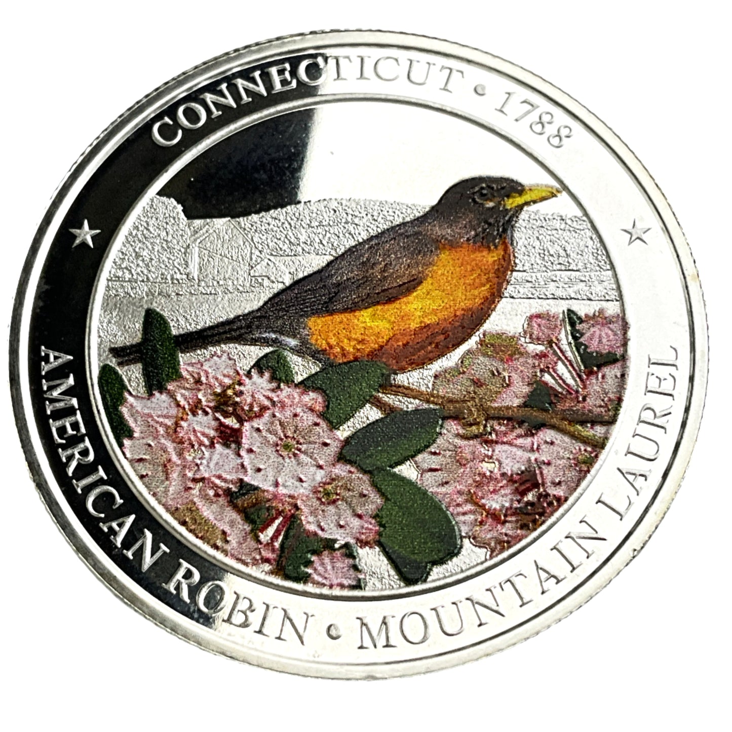 1 ozt Robin Connecticut Flag 999 Silver