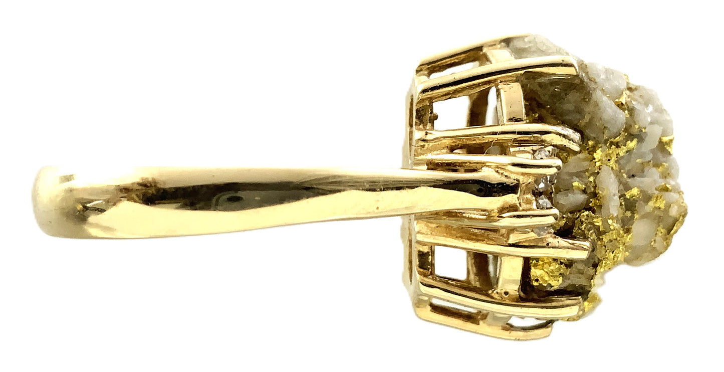 10K Yellow Natural Gold Vein 24K Nuggets Embedded in Quartz Set in Claw Mount Stone Size 6.5 Ring AU412