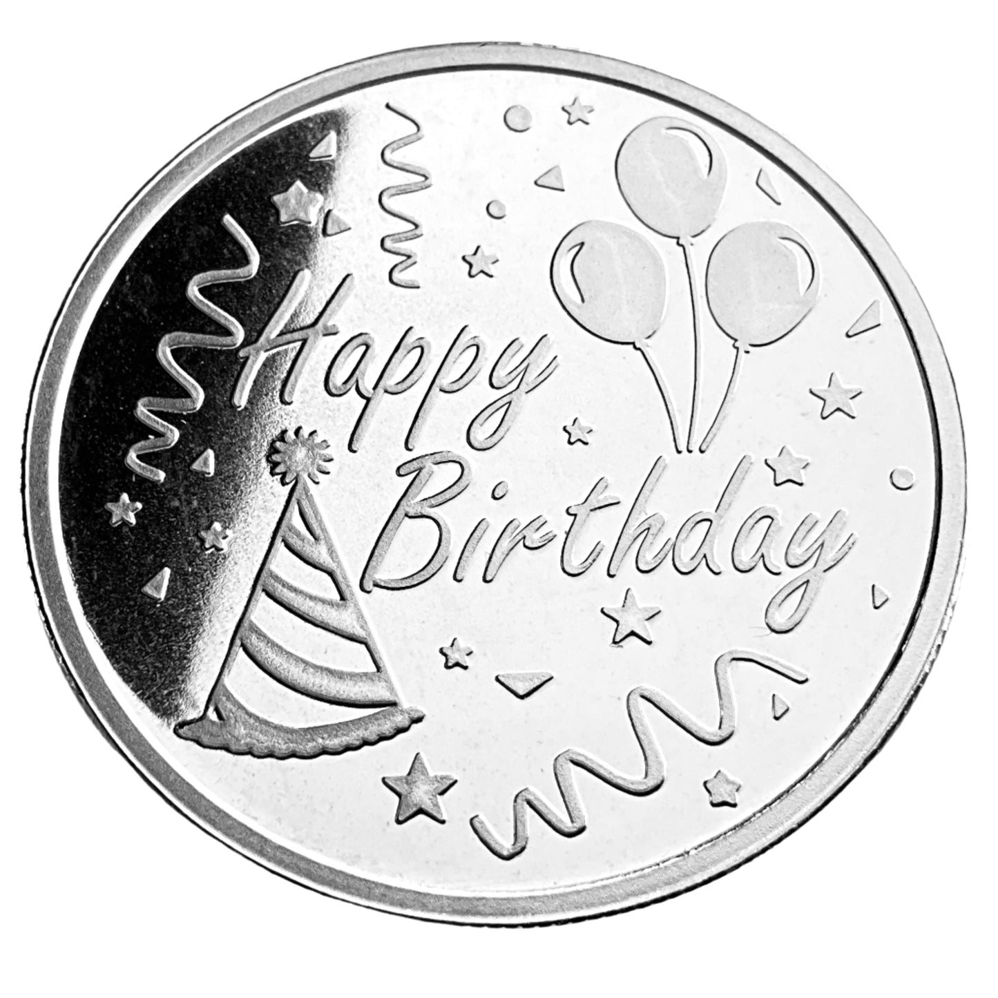 1 ozt Happy Birthday Engravable 999 Silver