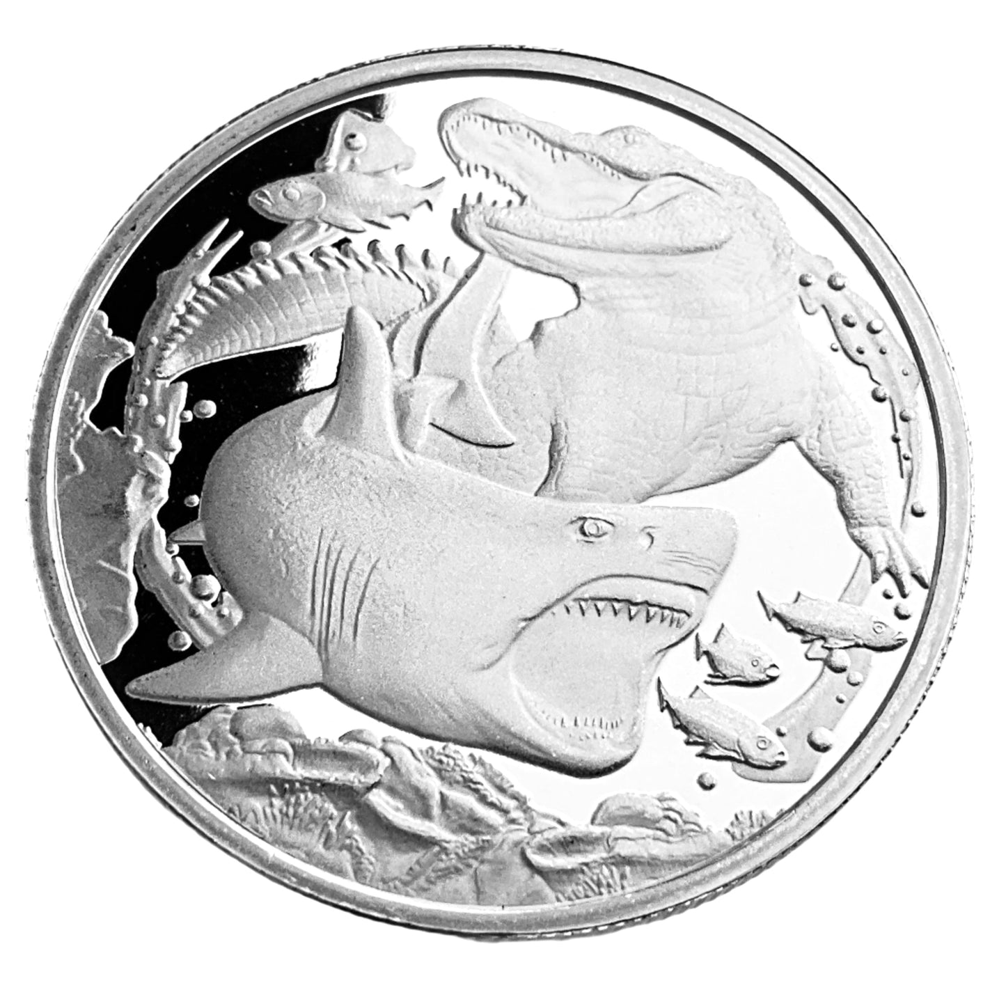 1 ozt Shark vs Crocodile 999 Silver $1 Coin