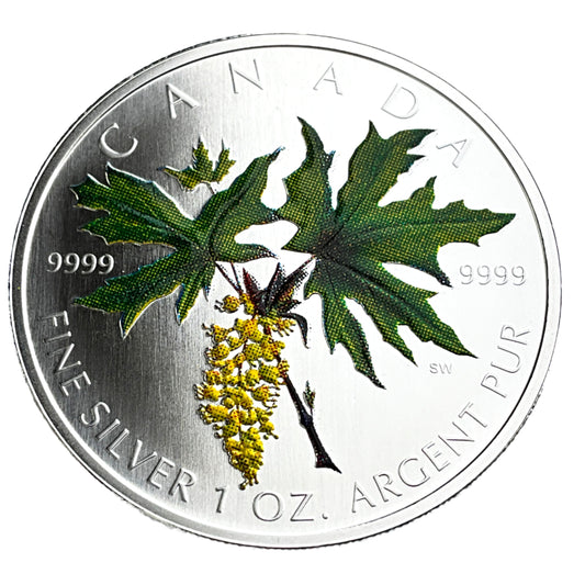 1 ozt Maple Leaf and Seeds 9999 Silver $5