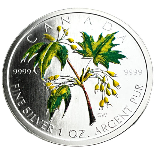 1 ozt Maples Leaf Seeds 9999 Silver $5 Coin
