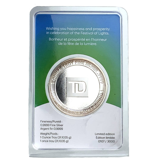 1 ozt TD Diwali Bank 9999 Silver Round