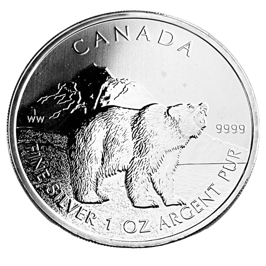 1 ozt  Grizzly Bear 9999 Silver $5 Coin