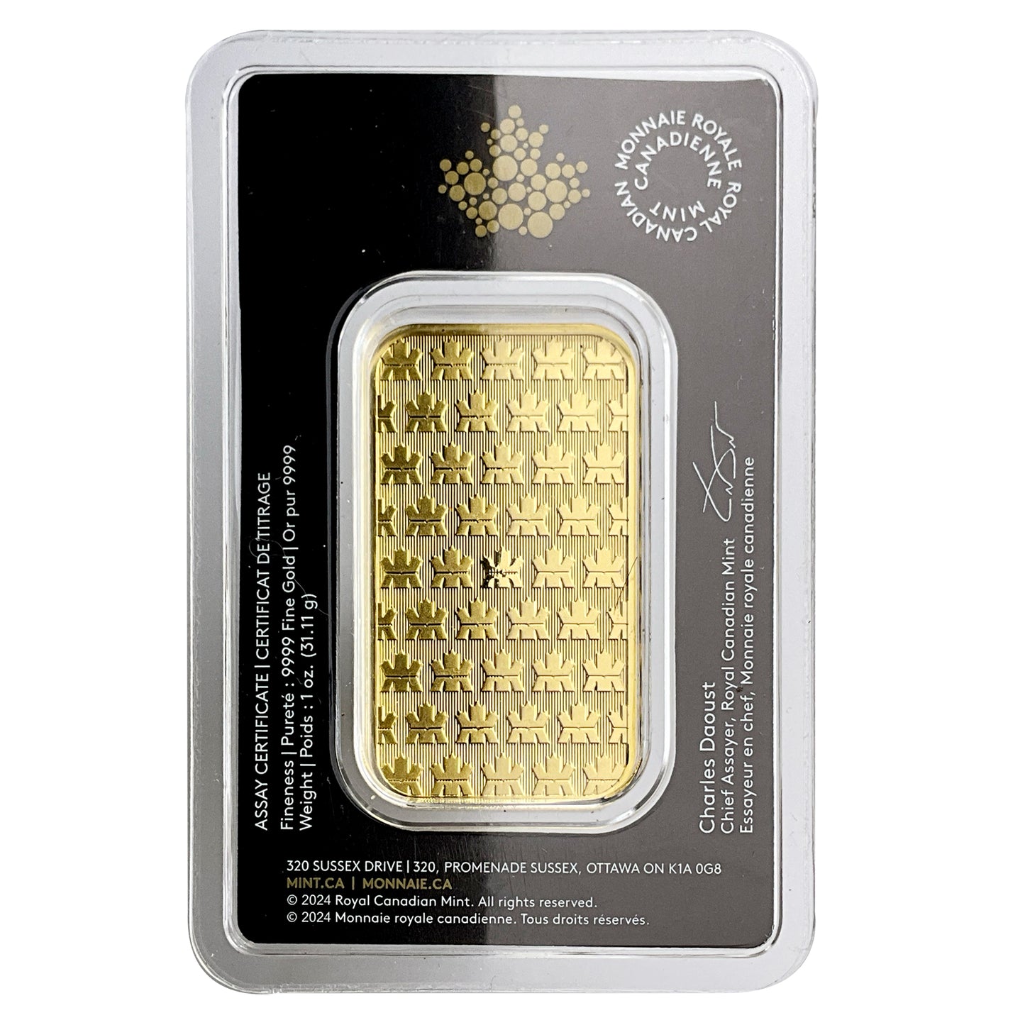 1 ozt Royal Canadian Mint Gold 9999 Bar
