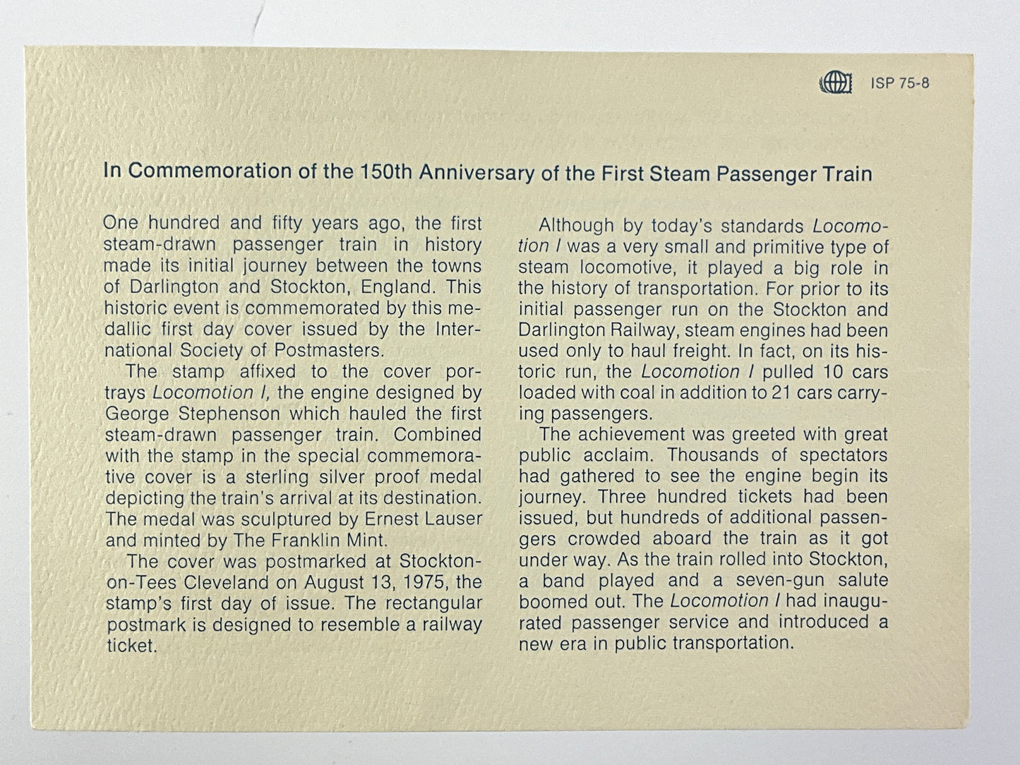 .624 ozt Railway Sesquicentennial Silver