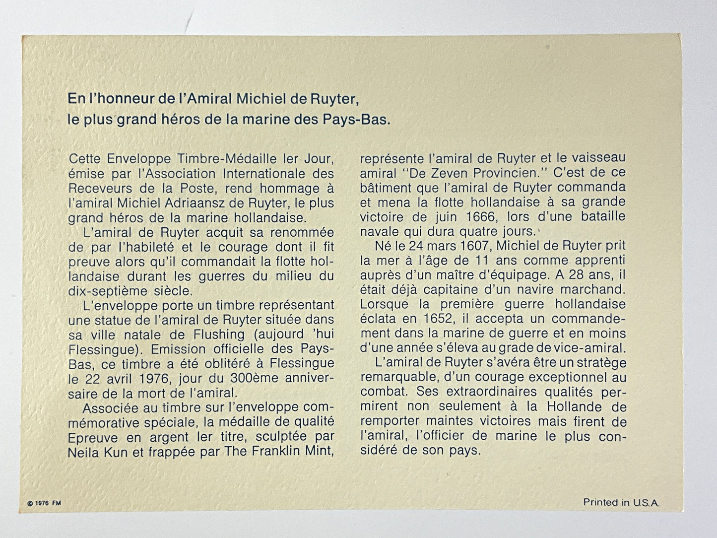 .624 ozt Admiral Michiel de Ruyter Silver