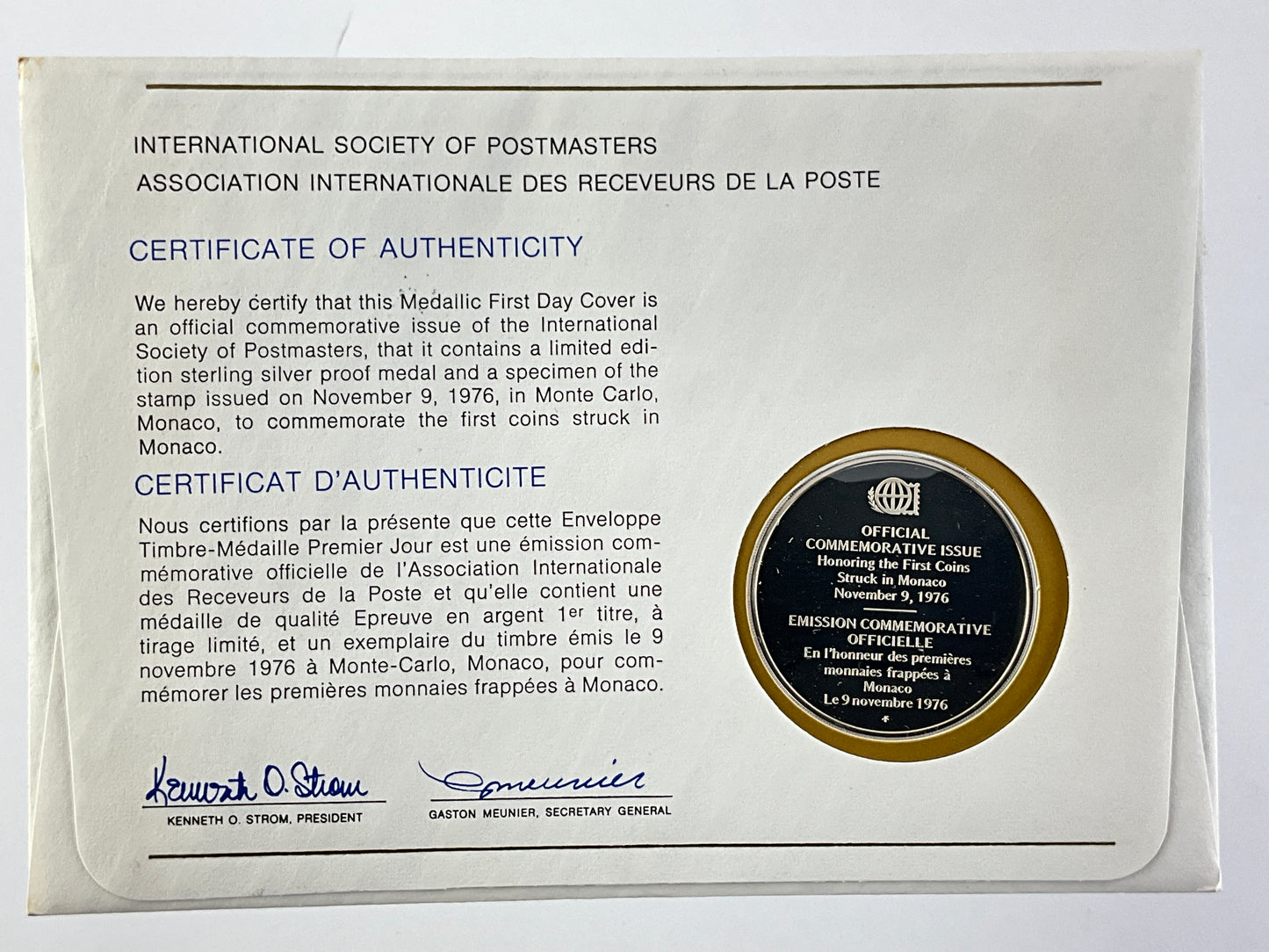 .624 ozt Monaco First Coin Struck Silver
