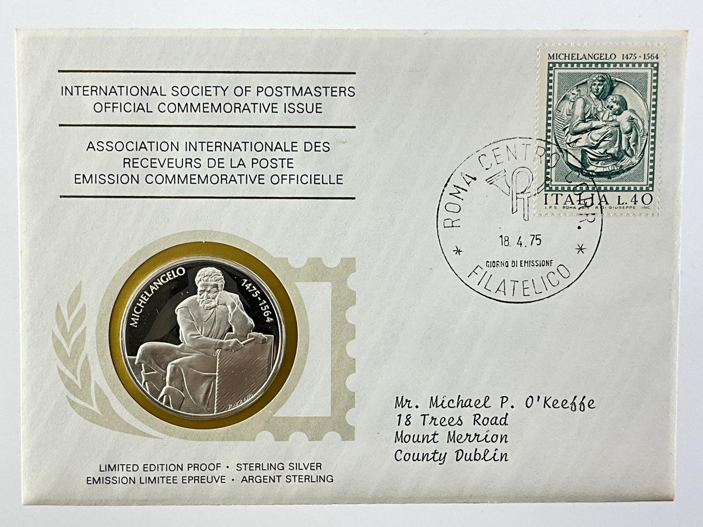 .624 ozt Michelangelo Silver Medal