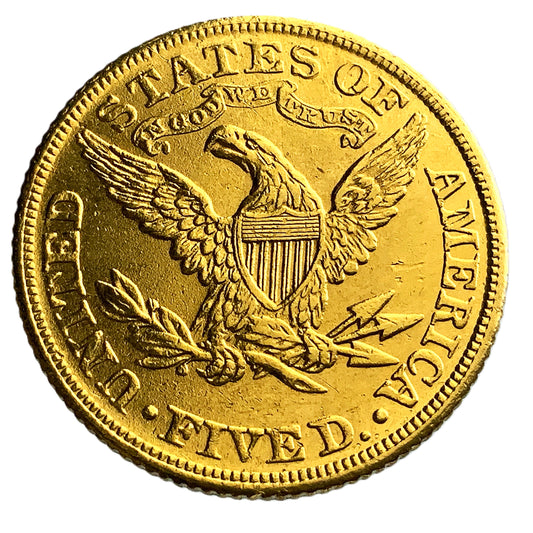 .239 ozt 1907 Coronet Head United States Half Eagle Gold $5 Coin