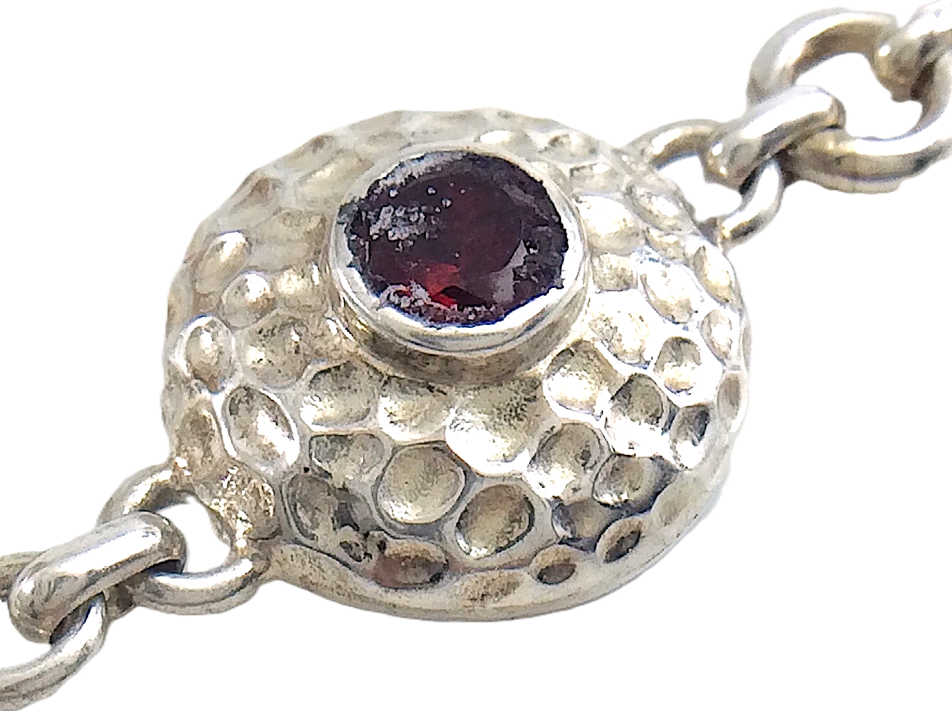 Women Vintage Ladies Sterling Silver Peace Red Garnet Stone Bracelet 7in 22.7g J004
