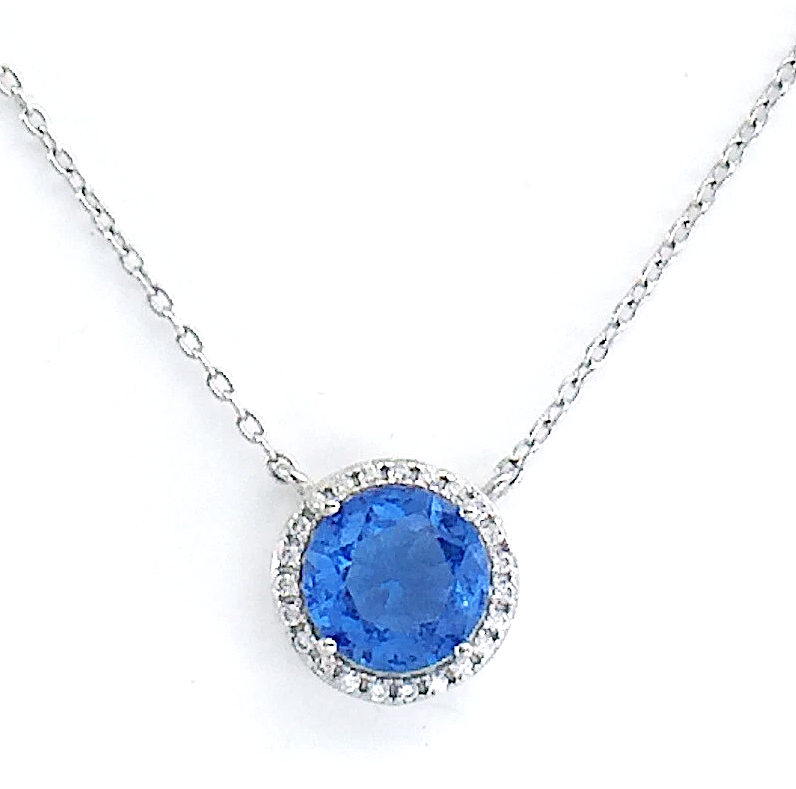 Women Vintage Ladies Marked Sterling Silver Cable Link Chain Round Blue Stone 18in 2.6g J078