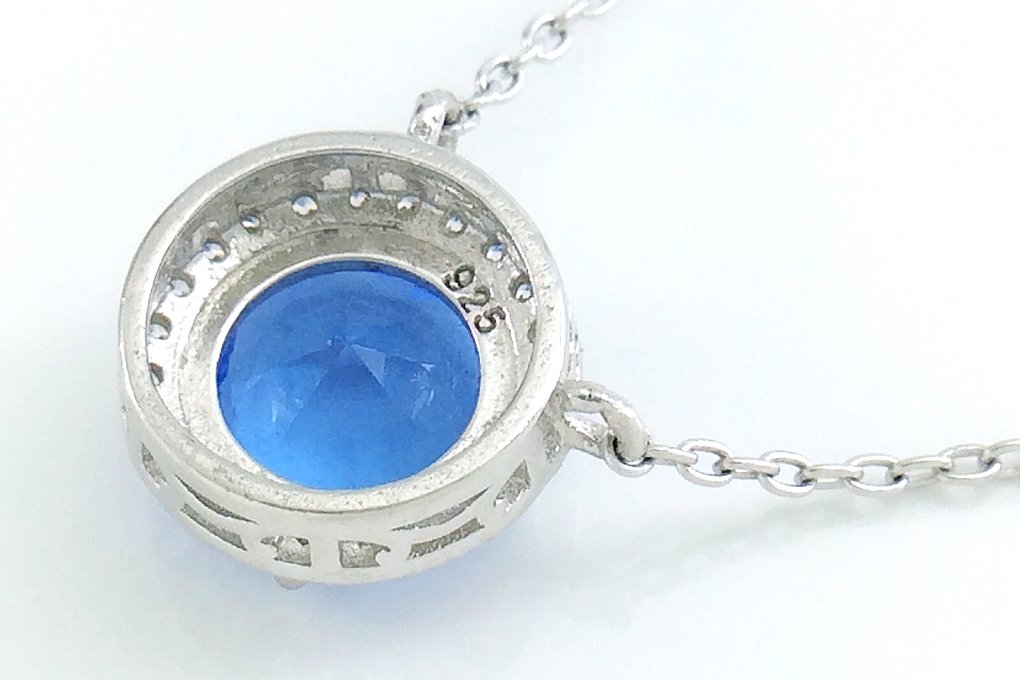 Women Vintage Ladies Marked Sterling Silver Cable Link Chain Round Blue Stone 18in 2.6g J078
