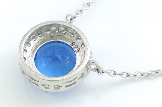 Women Vintage Ladies Marked Sterling Silver Cable Link Chain Round Blue Stone 18in 2.6g J078