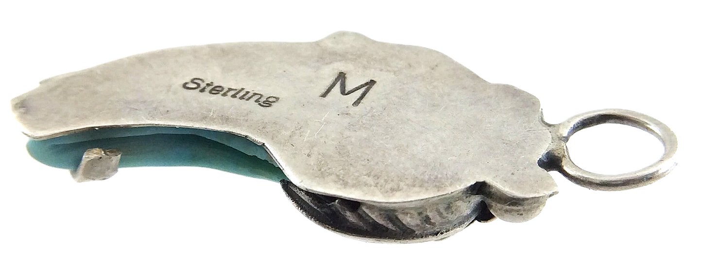 Vintage Unisex Turquoise Stone Sterling Silver Tribal Jewelry Pendant N478