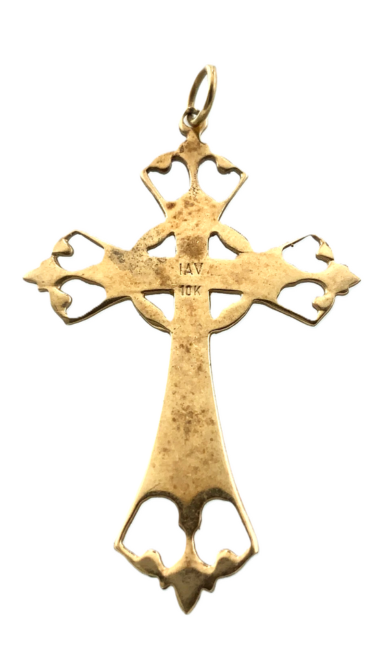 Lovely Ornate Cross Pendant 10K Gold Delicate Religious Charm AU006