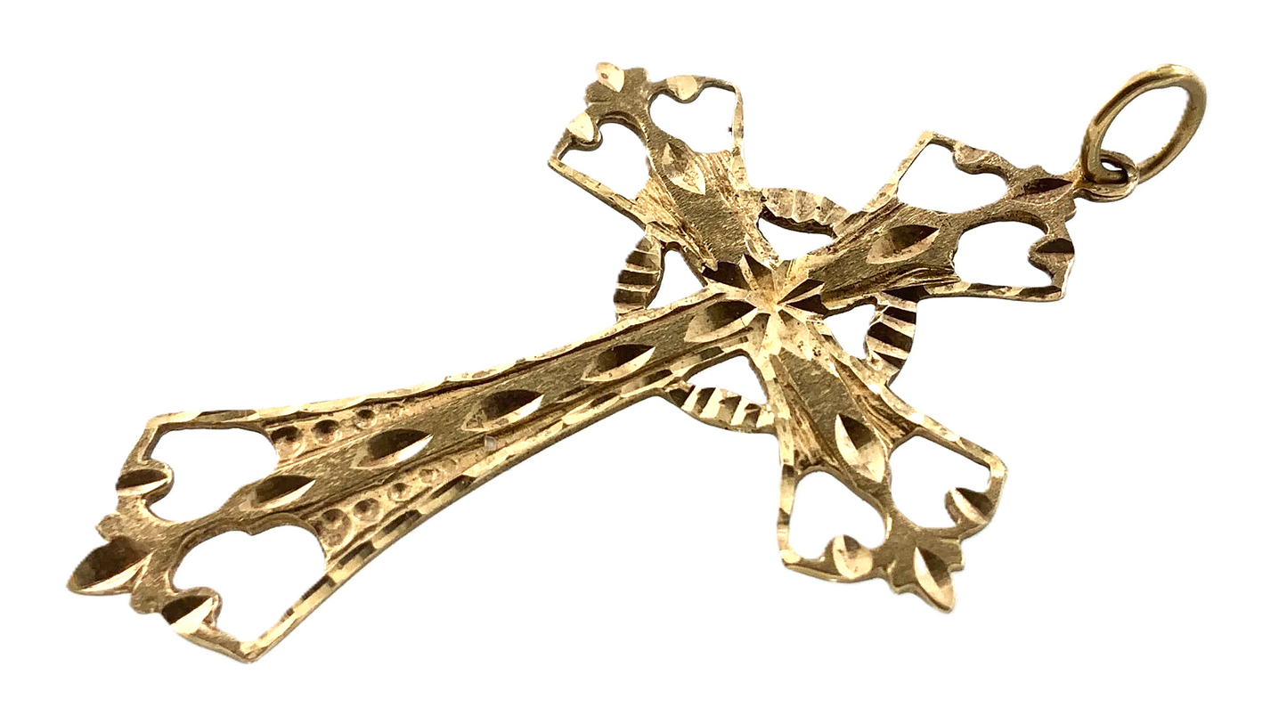 Lovely Ornate Cross Pendant 10K Gold Delicate Religious Charm AU006