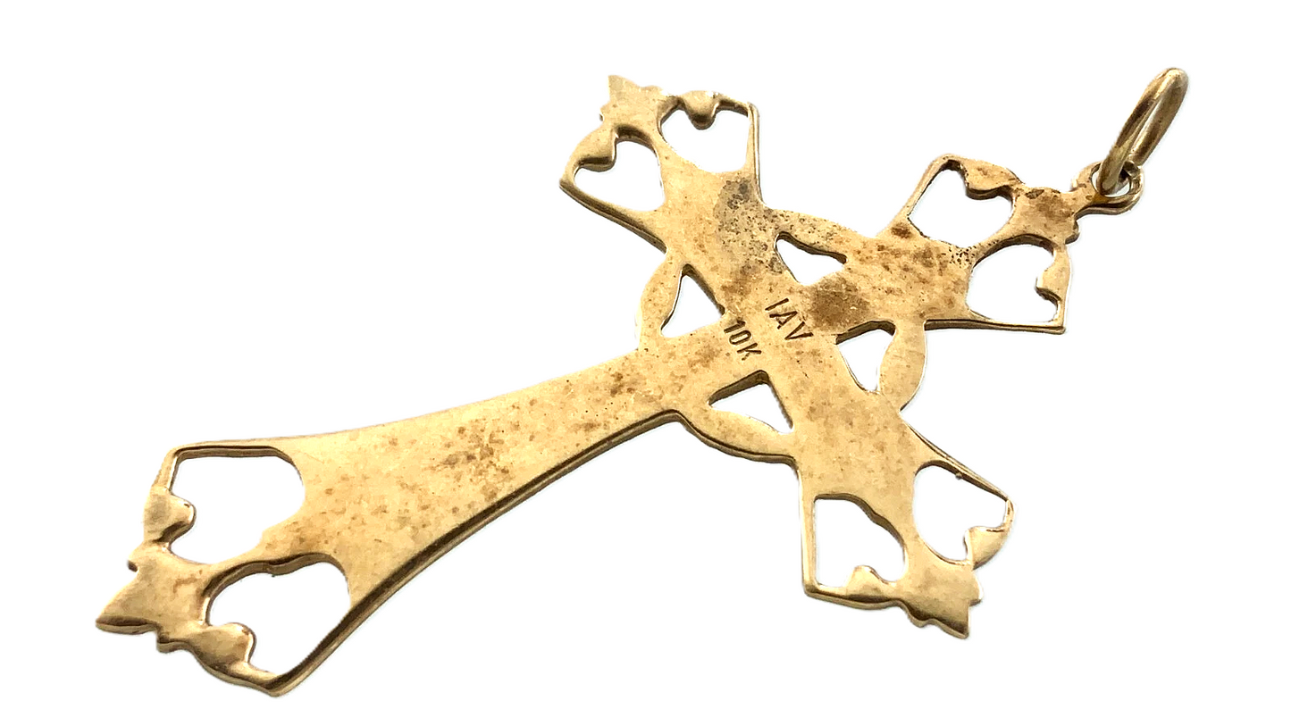 Lovely Ornate Cross Pendant 10K Gold Delicate Religious Charm AU006