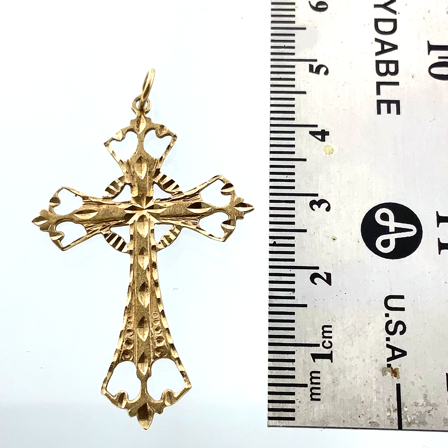 Lovely Ornate Cross Pendant 10K Gold Delicate Religious Charm AU006
