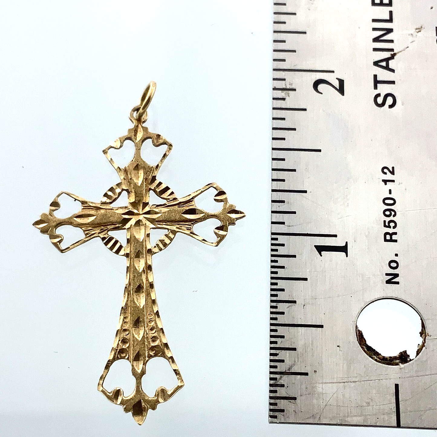 Lovely Ornate Cross Pendant 10K Gold Delicate Religious Charm AU006