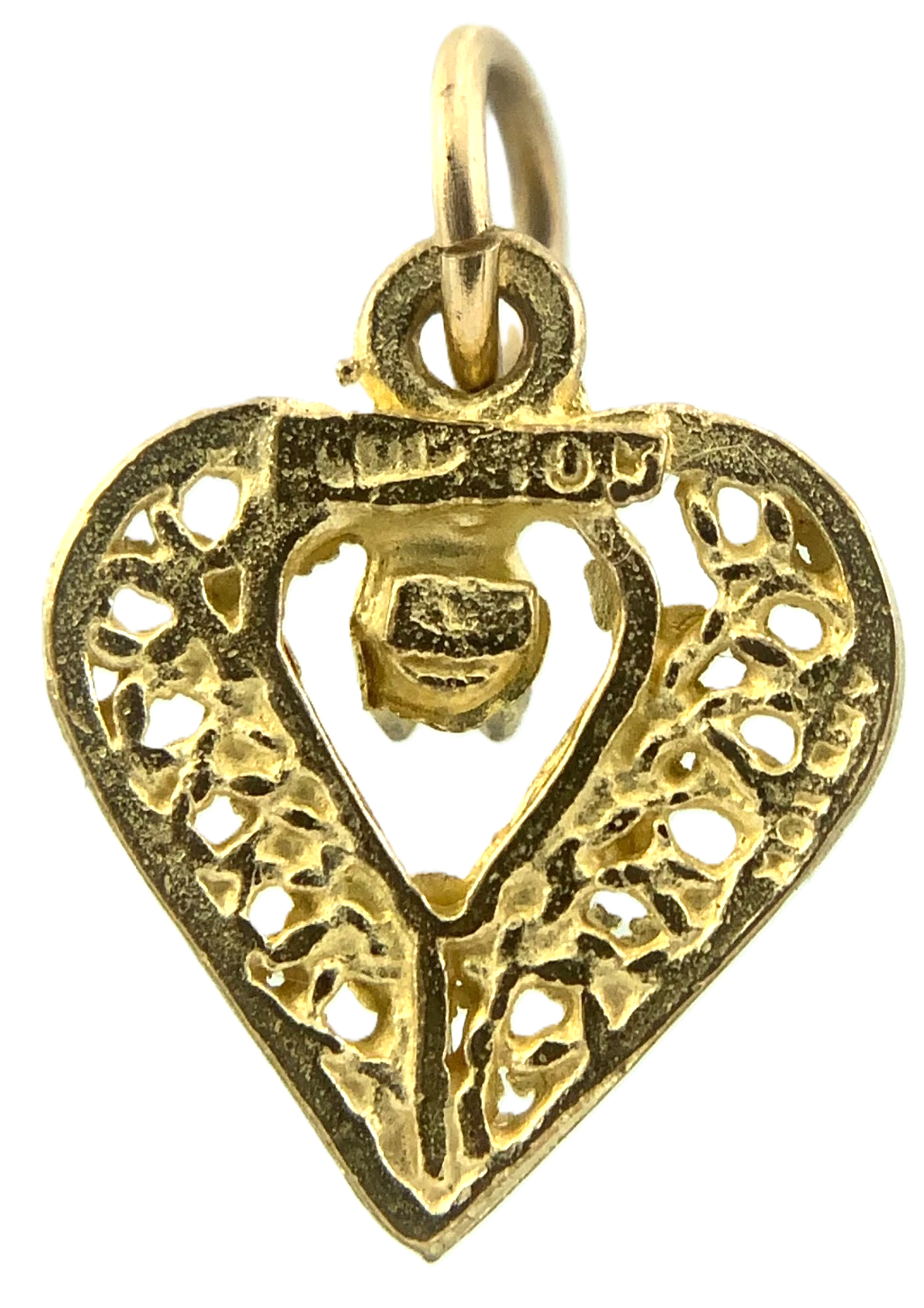 10K Yellow Gold Heart Pendant Lovely Filigree Charm Love Symbol AU016