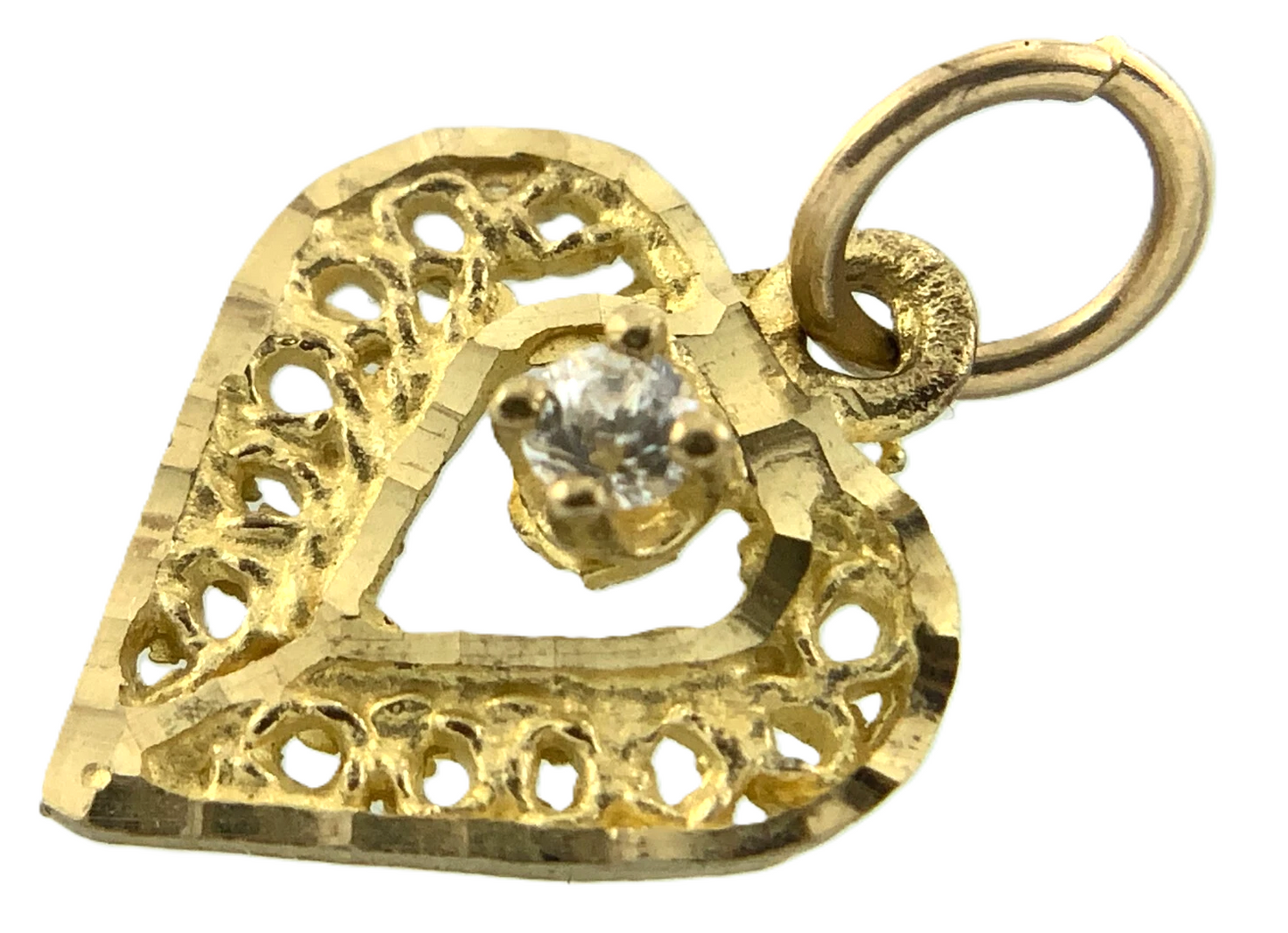 10K Yellow Gold Heart Pendant Lovely Filigree Charm Love Symbol AU016