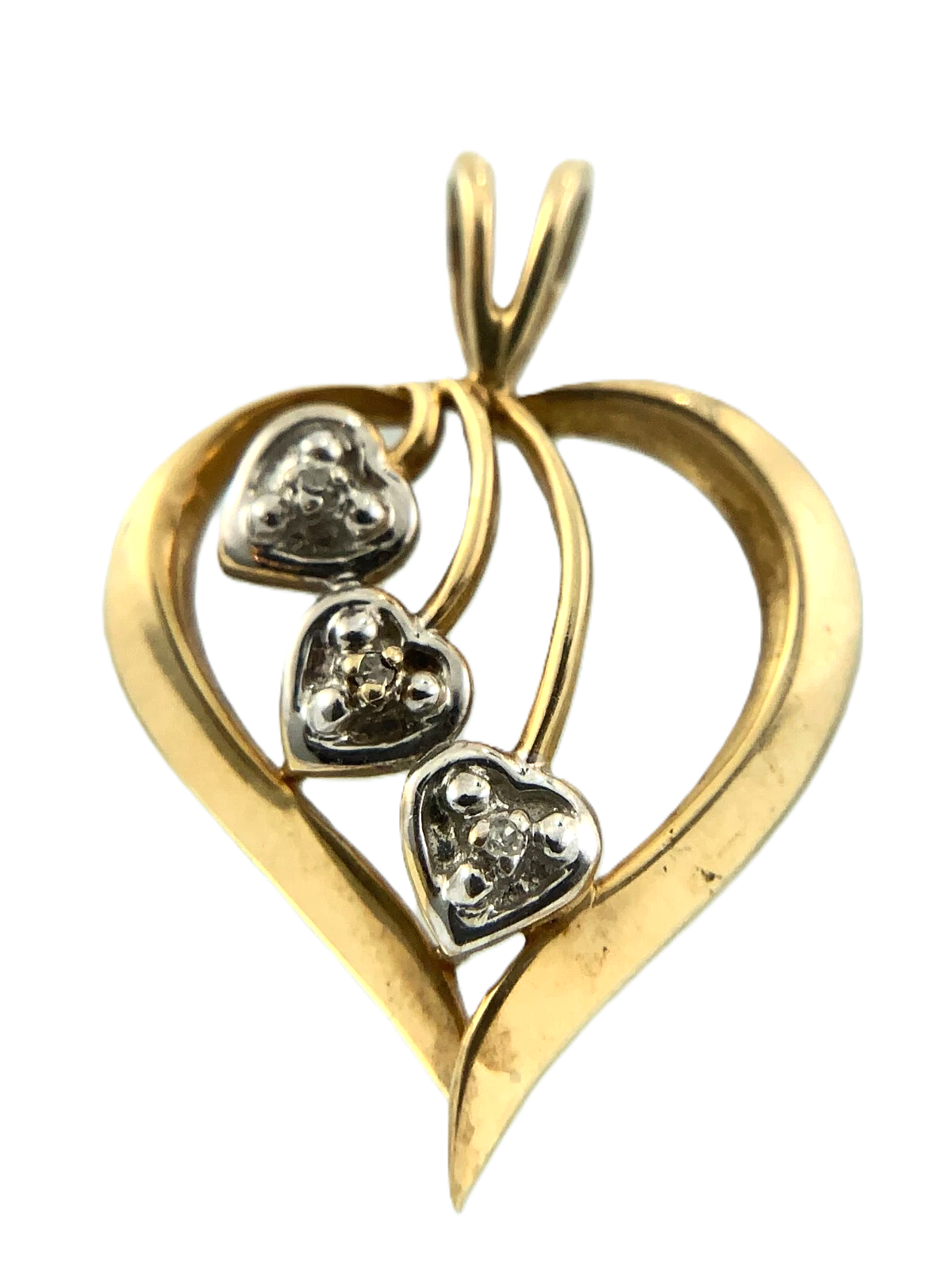 10K Yellow Gold Diamond Heart Pendant Beautiful Love Charm AU017