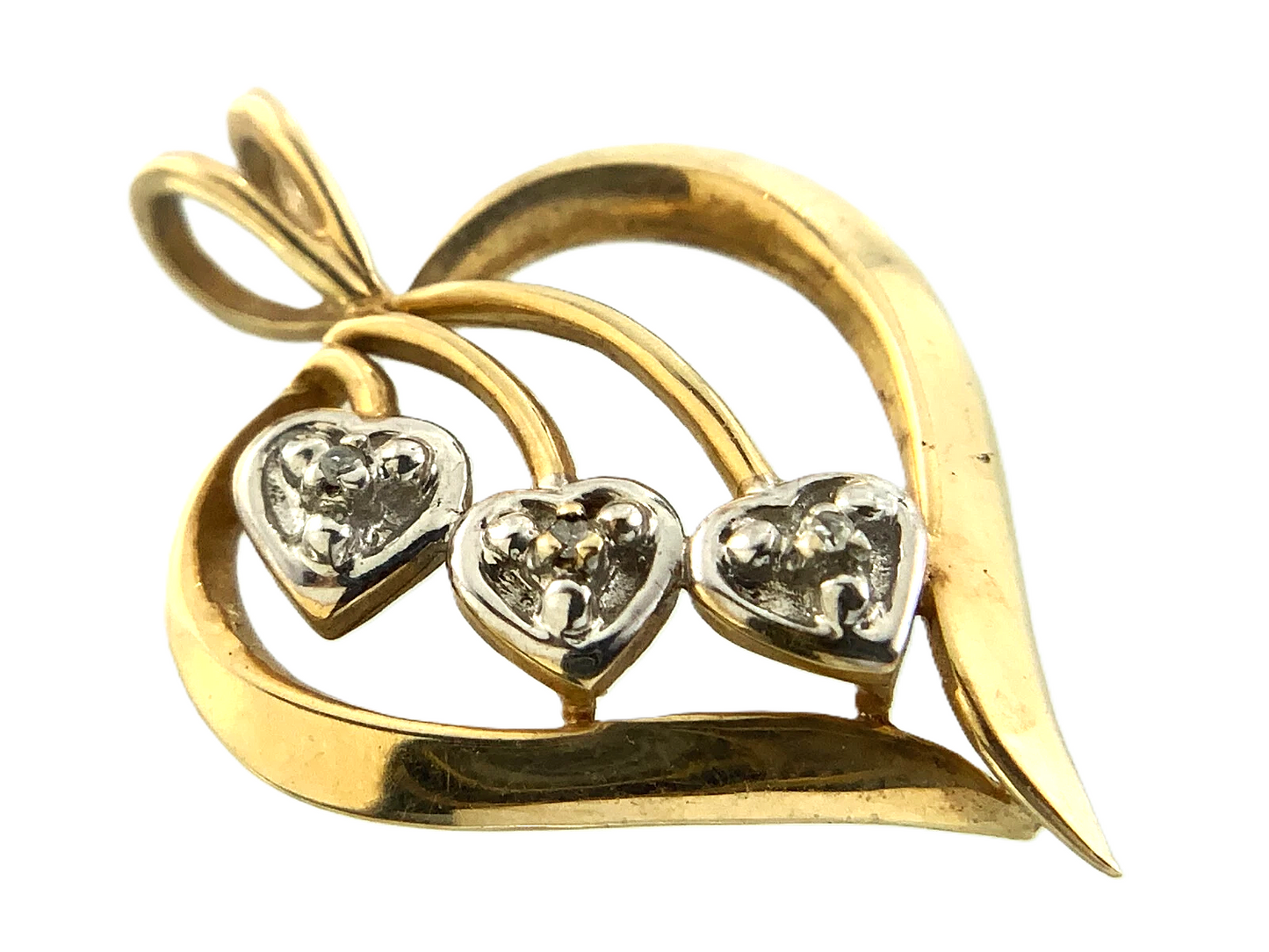 10K Yellow Gold Diamond Heart Pendant Beautiful Love Charm AU017