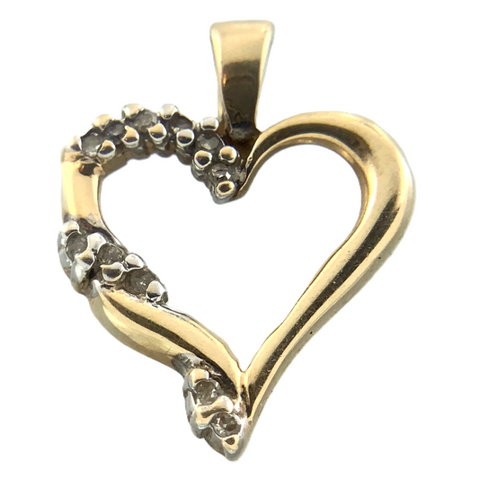 10K Yellow Gold Diamond Heart Pendant Beautiful Love Charm AU018