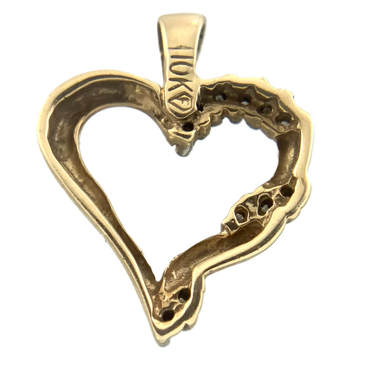 10K Yellow Gold Diamond Heart Pendant Beautiful Love Charm AU018