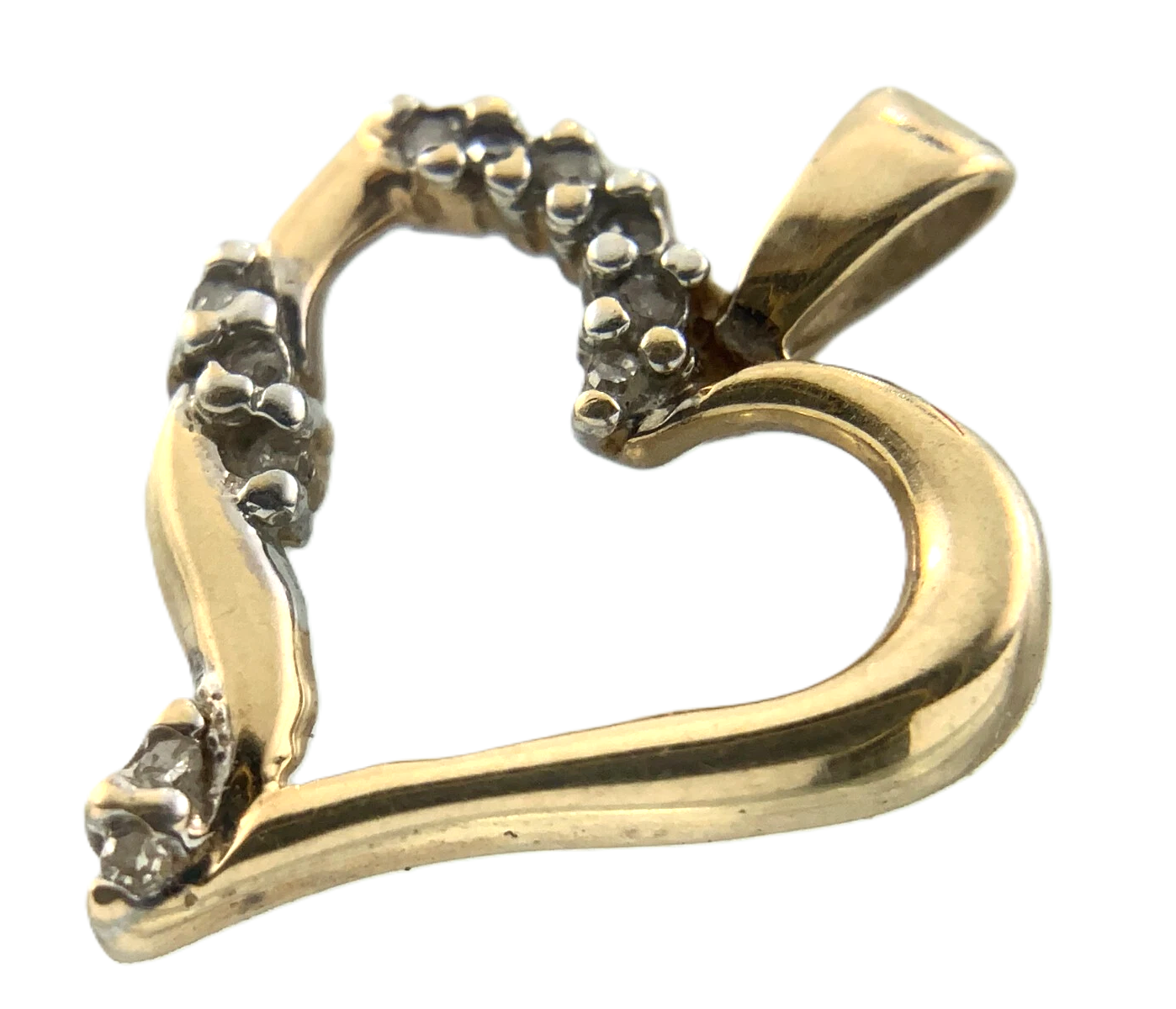 10K Yellow Gold Diamond Heart Pendant Beautiful Love Charm AU018