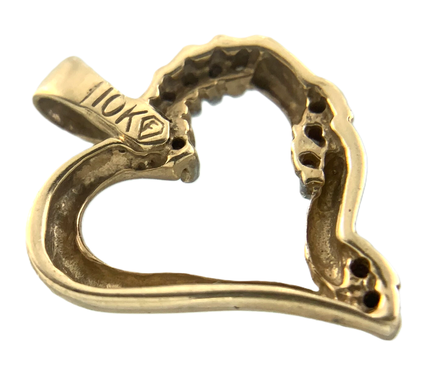 10K Yellow Gold Diamond Heart Pendant Beautiful Love Charm AU018