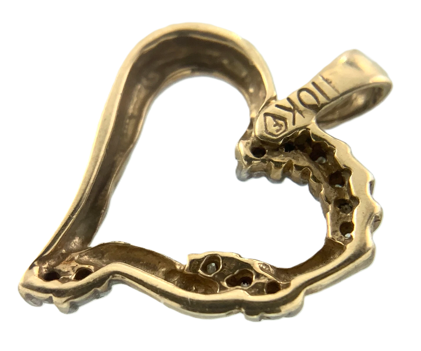 10K Yellow Gold Diamond Heart Pendant Beautiful Love Charm AU018
