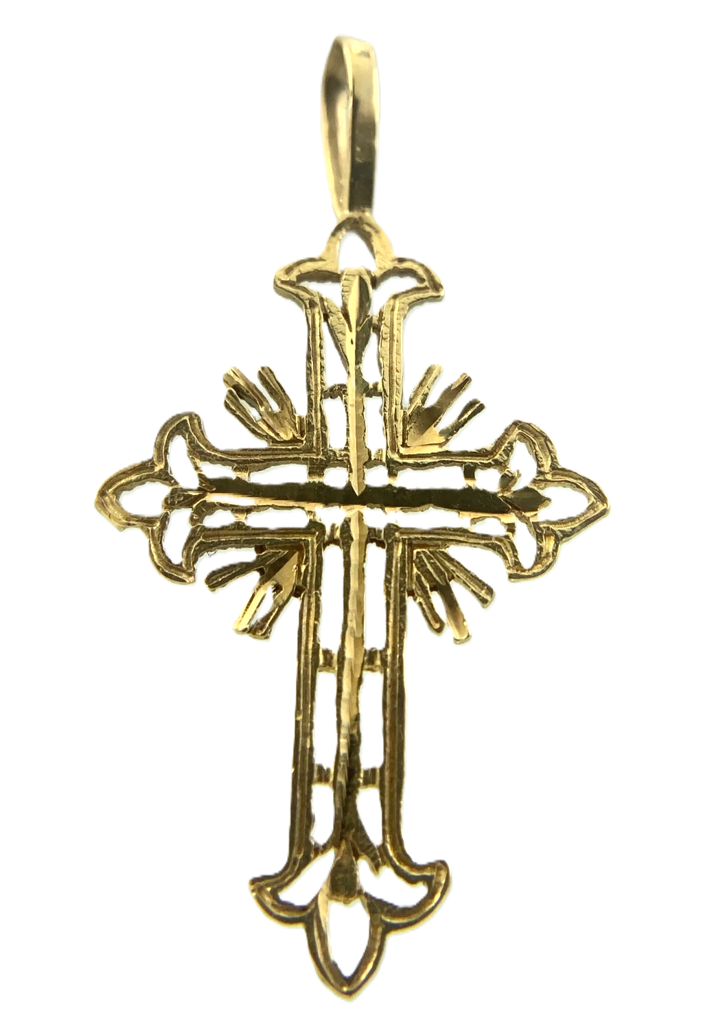 Lovely Ornate Cross Pendant 14K Yellow Gold Delicate Religious Charm AU021