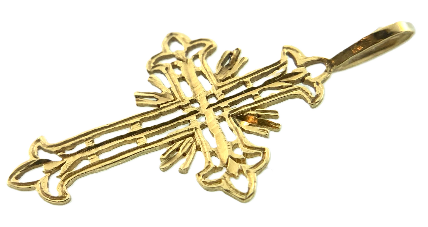 Lovely Ornate Cross Pendant 14K Yellow Gold Delicate Religious Charm AU021