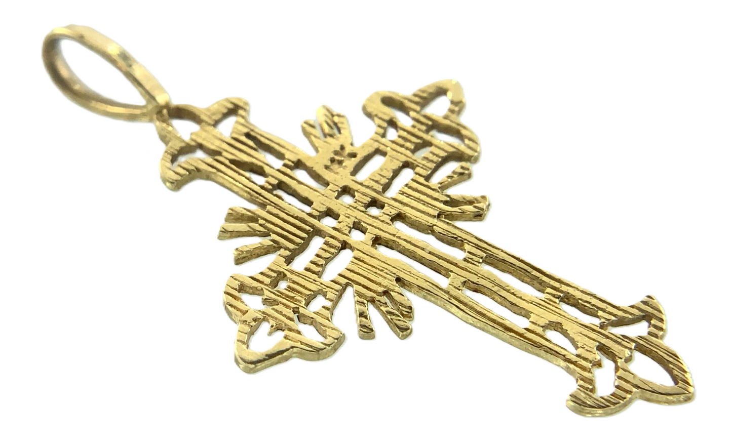 Lovely Ornate Cross Pendant 14K Yellow Gold Delicate Religious Charm AU021