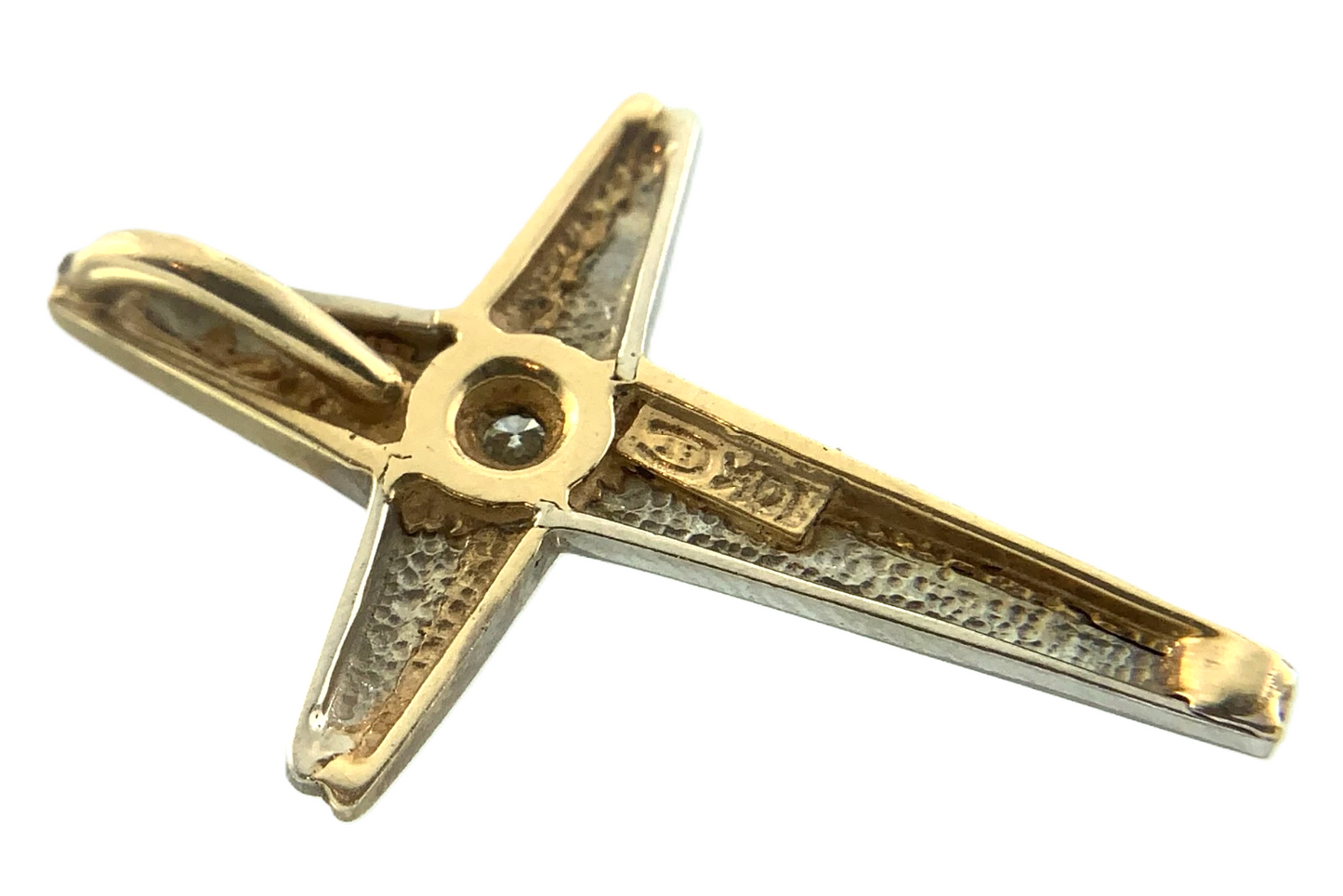 Lovely MCM Diamond Cross Pendant 10K Gold Delicate Religious Charm AU022