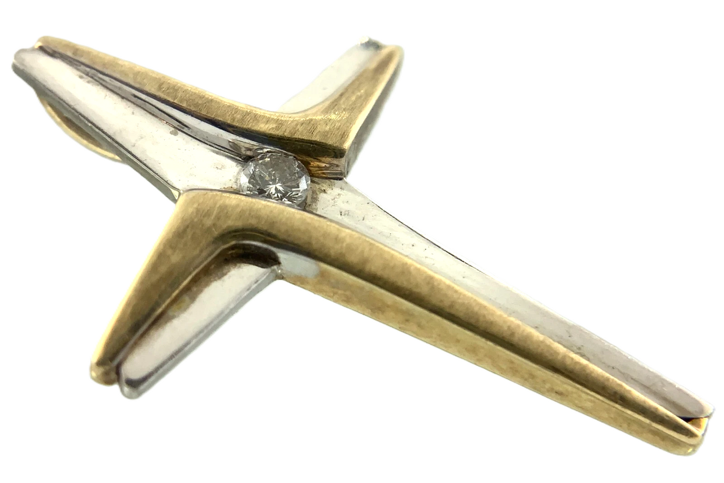 Lovely MCM Diamond Cross Pendant 10K Gold Delicate Religious Charm AU022