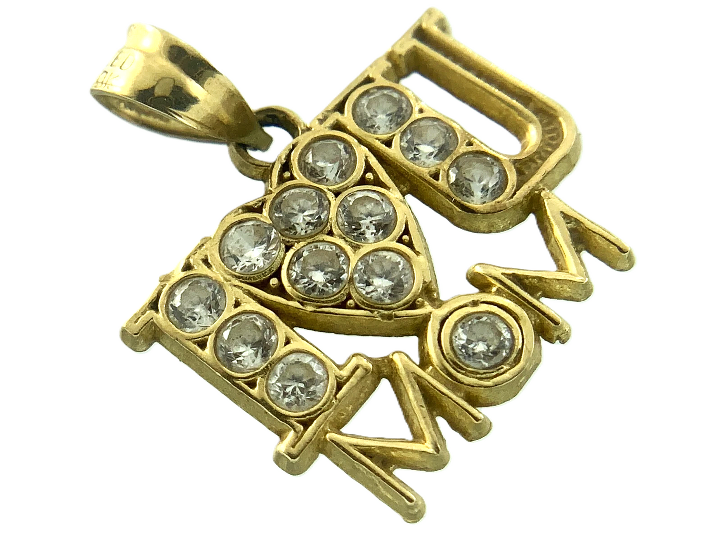 I Heart U Mom Beautiful Gift Love Mom 10K Yellow Gold Pendant Charm AU025