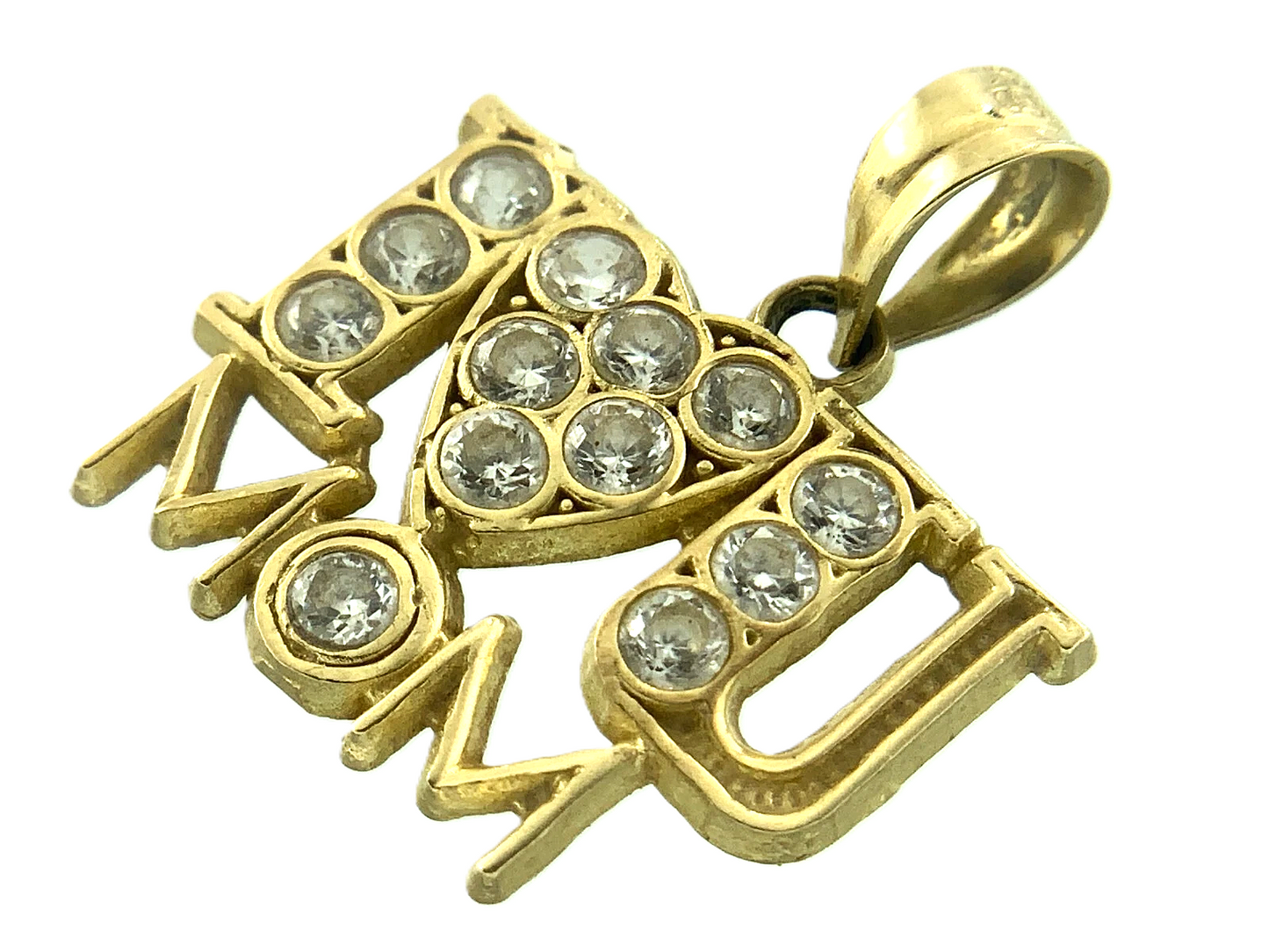 I Heart U Mom Beautiful Gift Love Mom 10K Yellow Gold Pendant Charm AU025