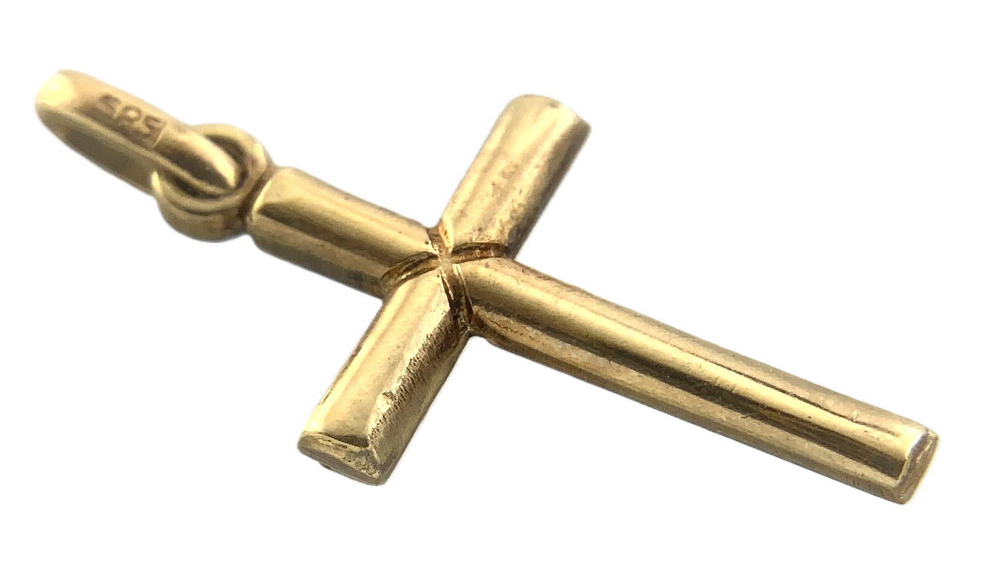 Cross Pendant 14K Yellow Gold Simple Religious Charm AU029