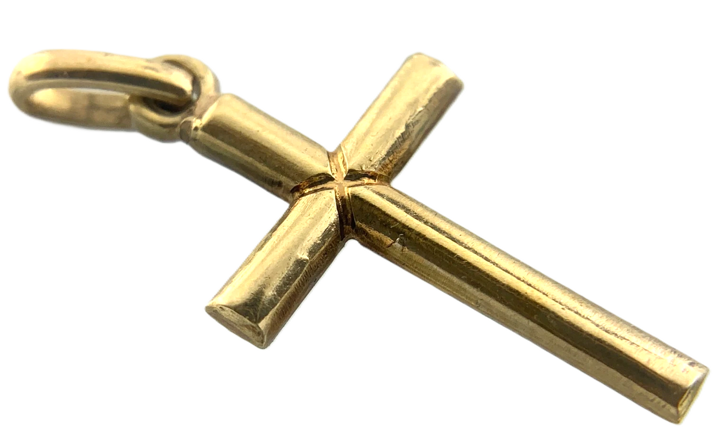 Cross Pendant 14K Yellow Gold Simple Religious Charm AU029