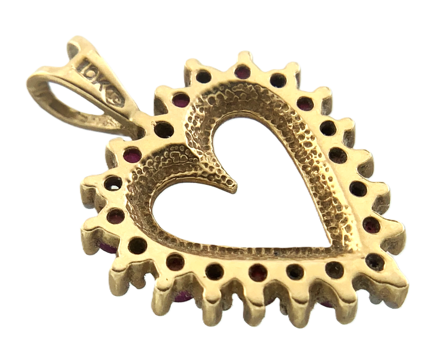 Beautiful 10K Yellow Gold Heart Pendant Ruby Style Stones Charm AU052