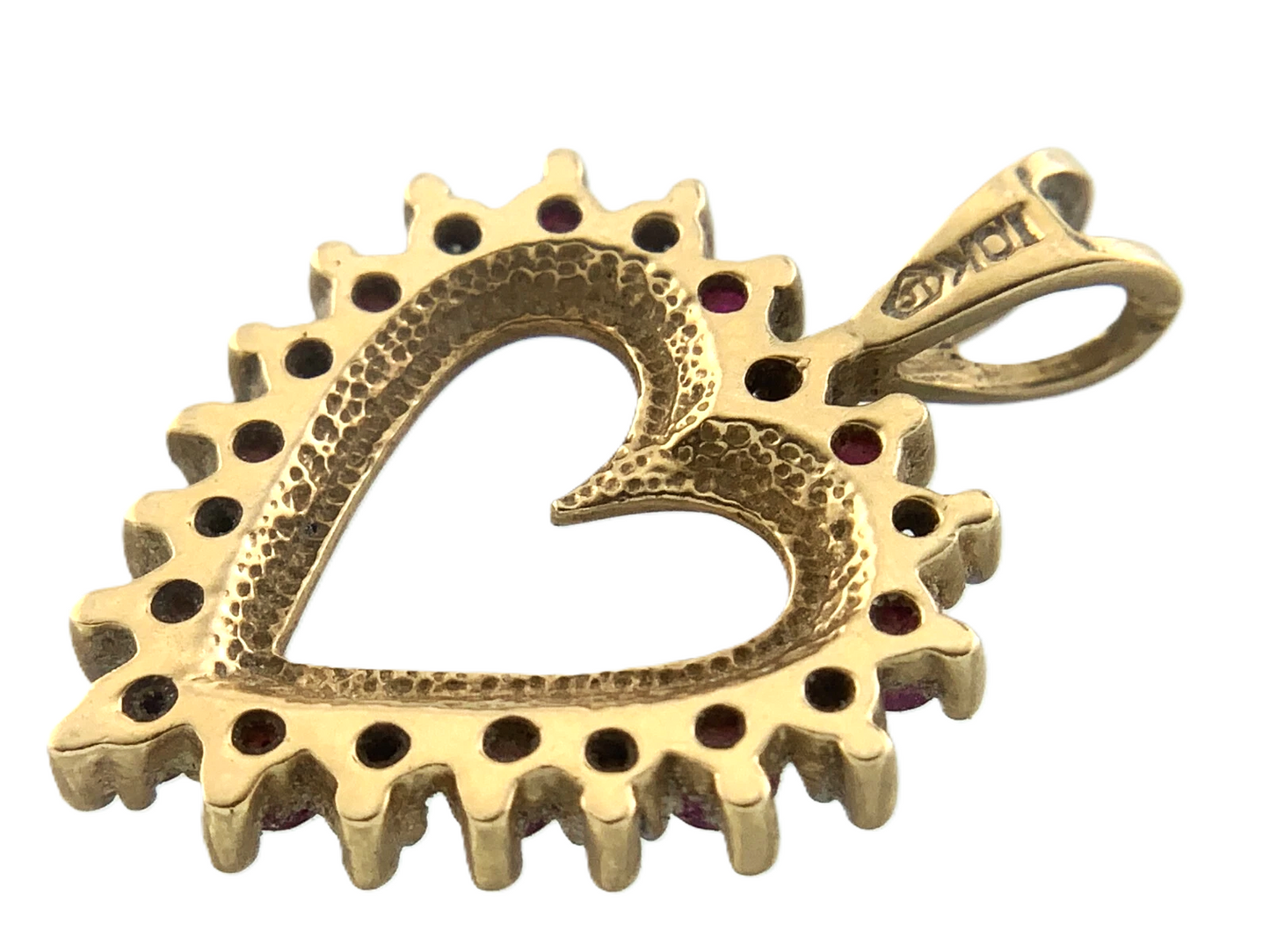 Beautiful 10K Yellow Gold Heart Pendant Ruby Style Stones Charm AU052