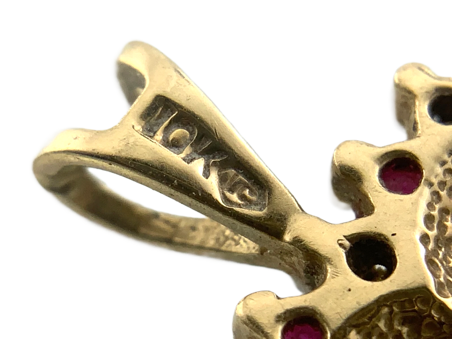 Beautiful 10K Yellow Gold Heart Pendant Ruby Style Stones Charm AU052