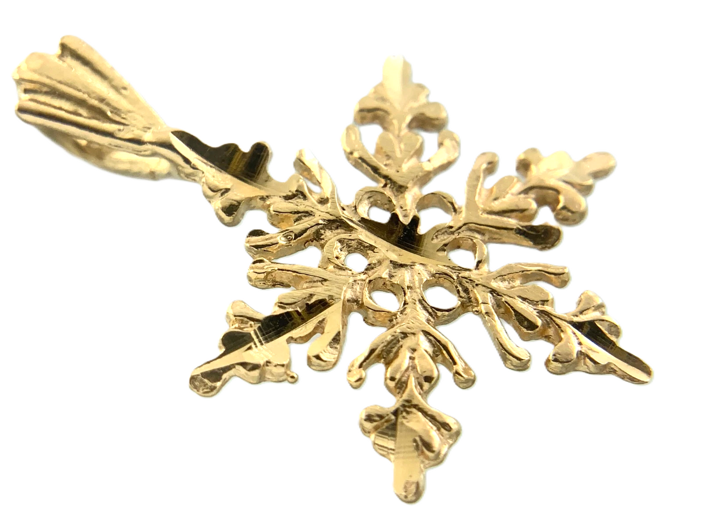 14K Yellow Gold Snowflake Pendant Beautiful Snow Frozen Charm AU068