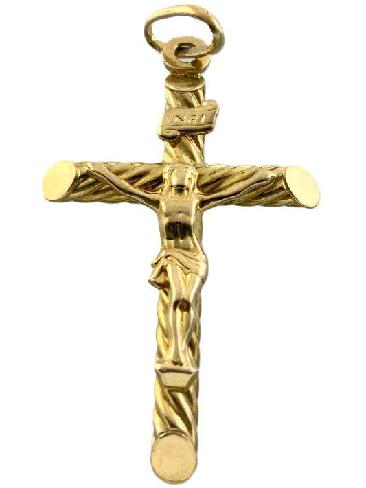 10K Yellow Gold Crucifix Pendant Jesus On The Cross Religious Charm AU070